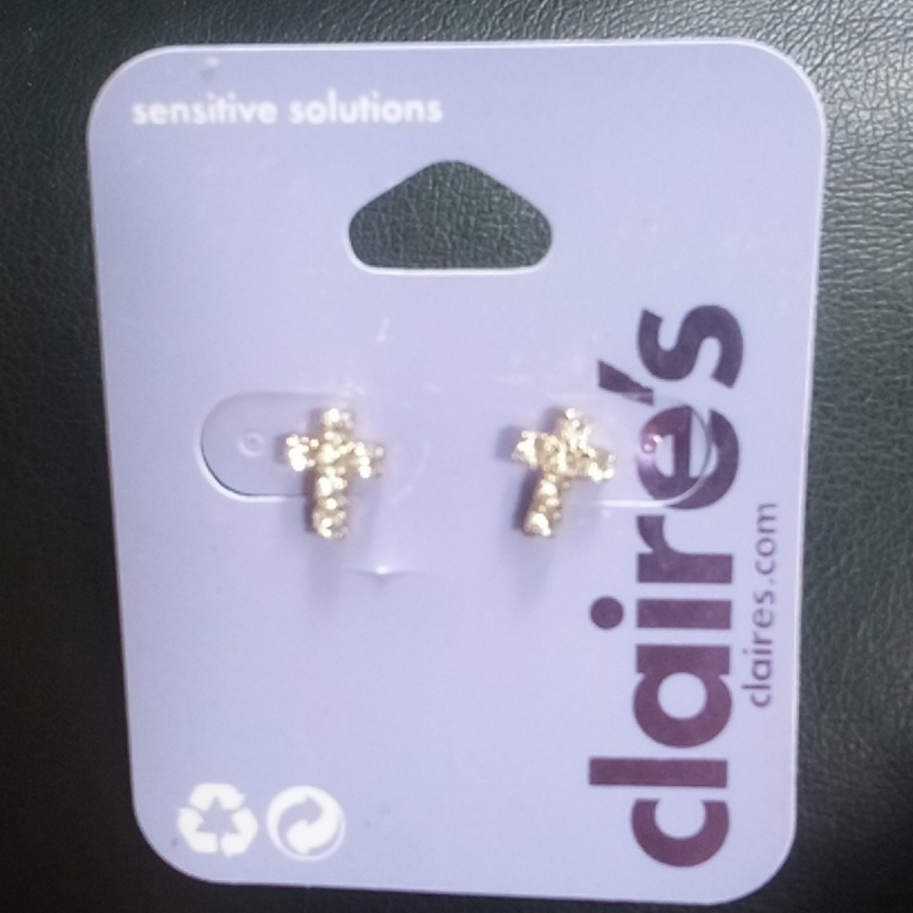 NWT "Claire's" sensitive solution diamond cross earrings